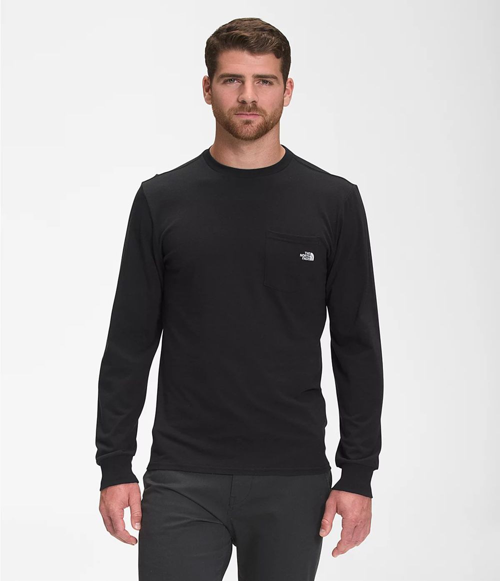 The North Face Lange Ärmel Woodmont Pocket T-Shirts Herren - Schwarz CH-642WPWX